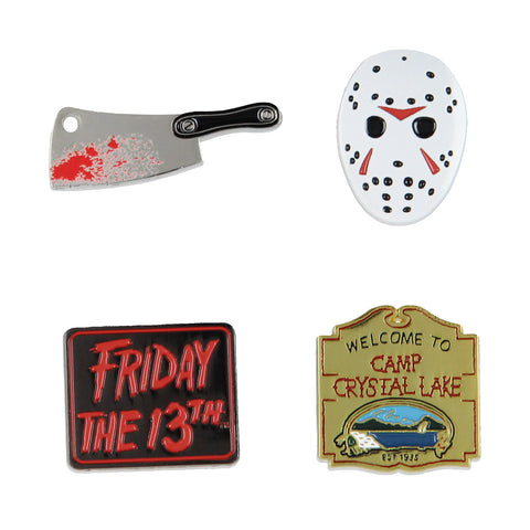 Friday The 13th Jason Voorhees Camp Crystal Lake Enamel Filled 4 Piece Pin Set