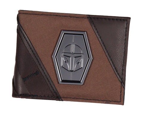 Star Wars The Mandalorian Metal Helmet Badge Applique Men's Adult Bifold Wallet