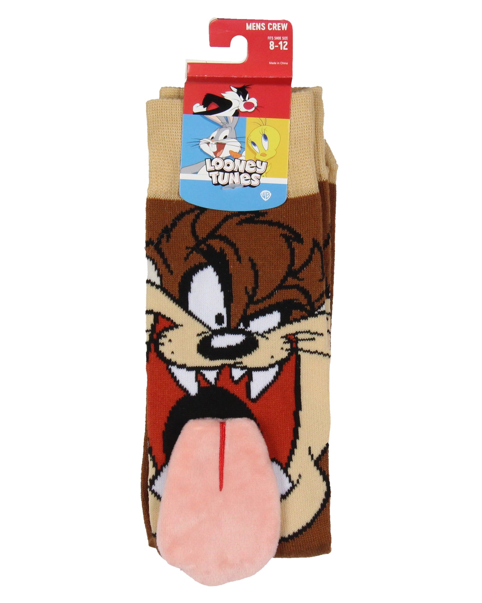 Looney Tunes Tasmanian Devil 3D Velvet Tongue Adult Costume Crew Socks