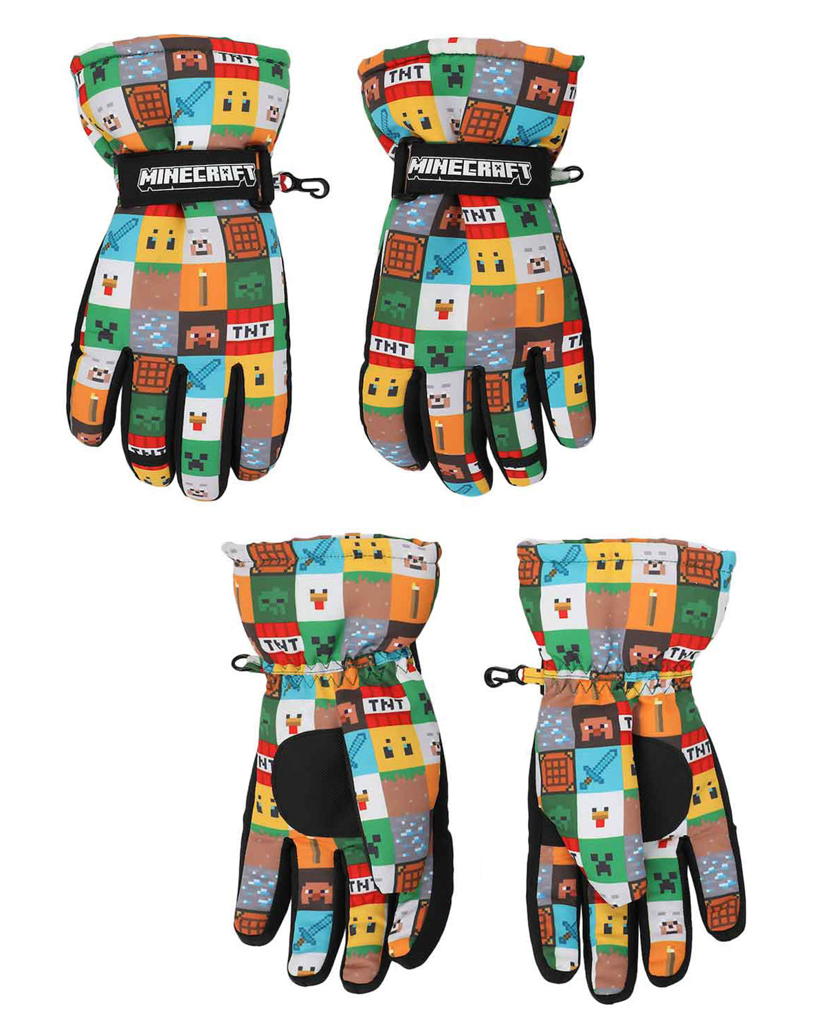 Minecraft Youth Ski Gloves All-Over Symbol Design with Sure Grip Liners