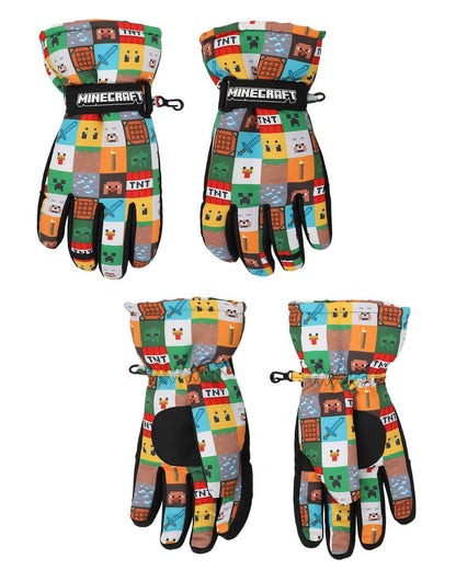 Minecraft Youth Ski Gloves All-Over Symbol Design with Sure Grip Liners
