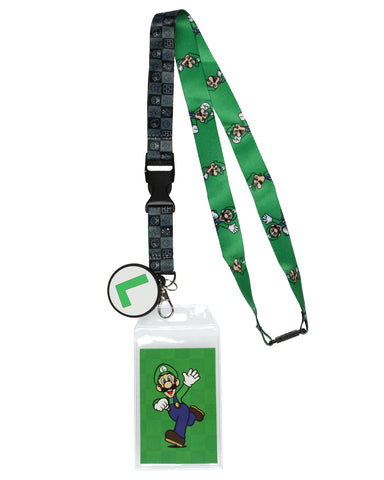 Nintendo Super Mario Luigi Lanyard ID Badge Holder with 2" Rubber Charm