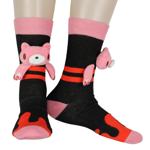Gloomy The Naughty Grizzly Bear 3D Puffy Plushie Character Men's Crew Socks