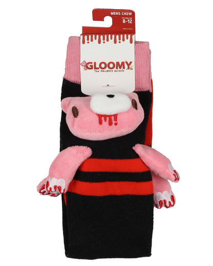 Gloomy The Naughty Grizzly Bear 3D Puffy Plushie Character Men's Crew Socks