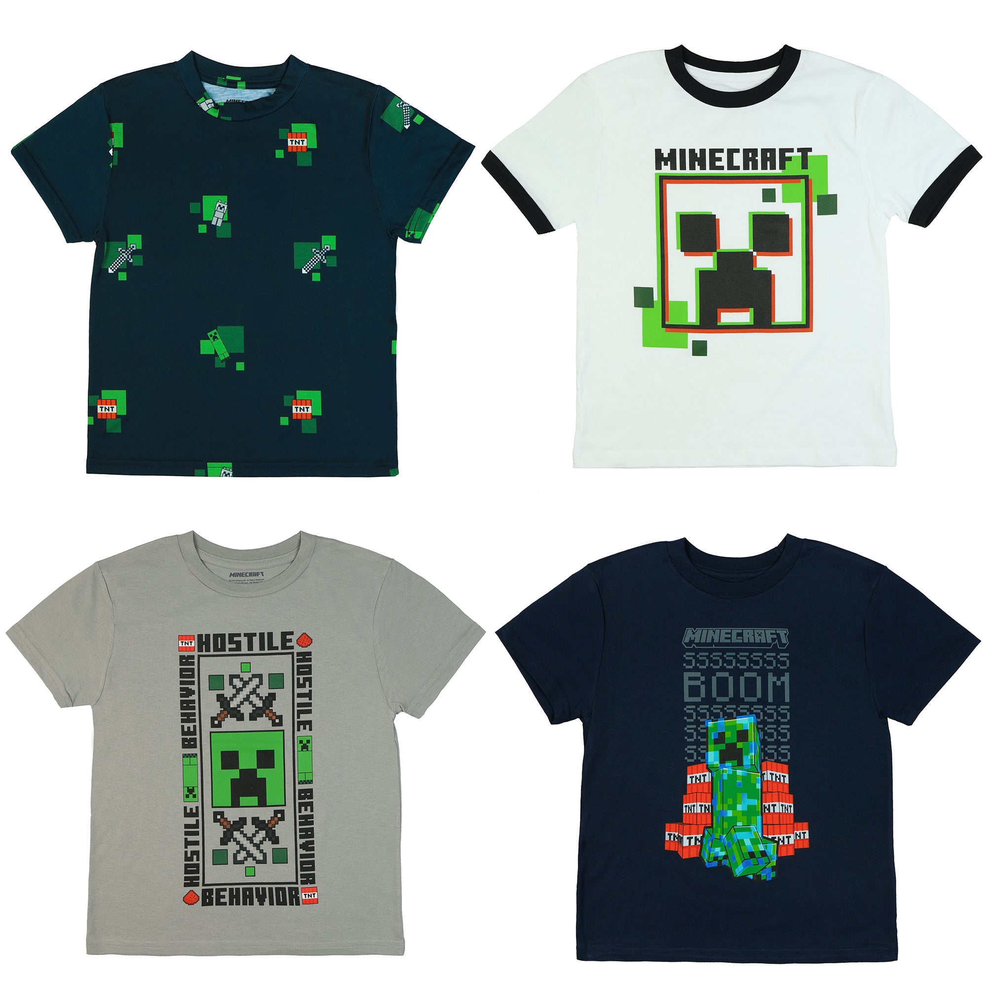 Minecraft T-Shirts Boys' 4-Pack Game Inspired Designs Short Sleeve Tee