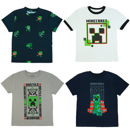 Minecraft T-Shirts Boys' 4-Pack Game Inspired Designs Short Sleeve Tee