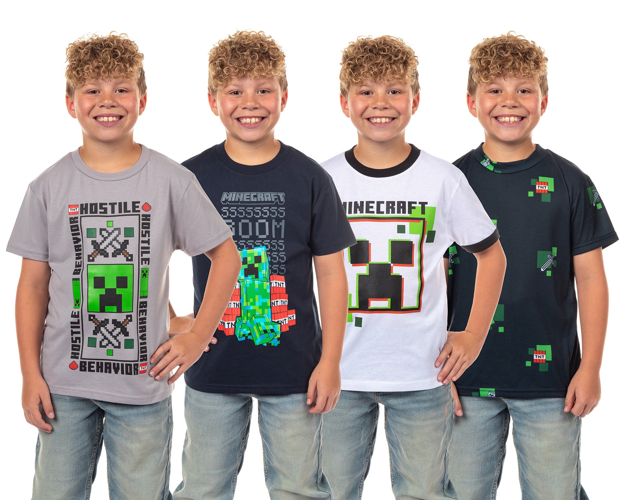 Minecraft T-Shirts Boys' 4-Pack Game Inspired Designs Short Sleeve Tee