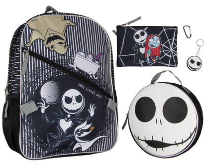 Disney Nightmare Before Christmas Jack Skellington 5 Pc Backpack Lunch Box 16"