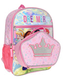 Disney Princess Cinderella Belle Rapunzel Dreamer 5 Pc Backpack Lunch Box Set