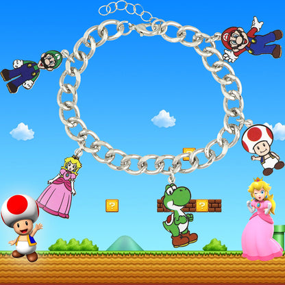 Super Mario Bros 5 Character Charm Chain Link Jewelry Bracelet For Women