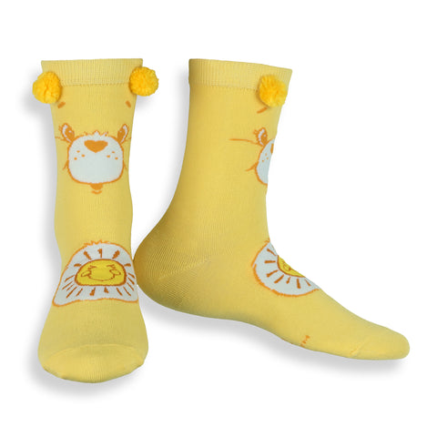 Care Bears Socks Women's Funshine Bear Pom-Pom Mid Calf Crew Socks 1 Pair