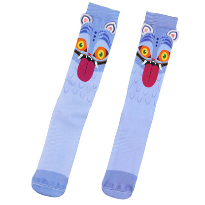 KPop Demon Hunters Derpy Tiger Blue Women's Mid-Calf Crew Socks, 1 Pair