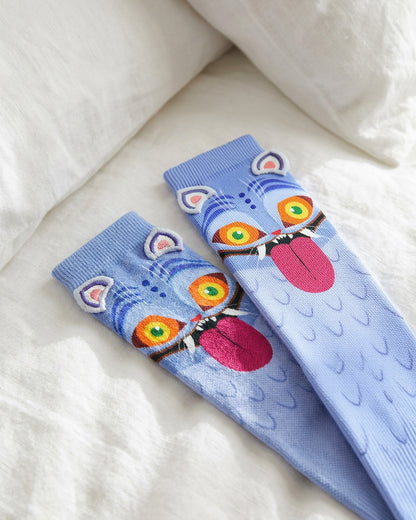 KPop Demon Hunters Derpy Tiger Blue Women's Mid-Calf Crew Socks, 1 Pair