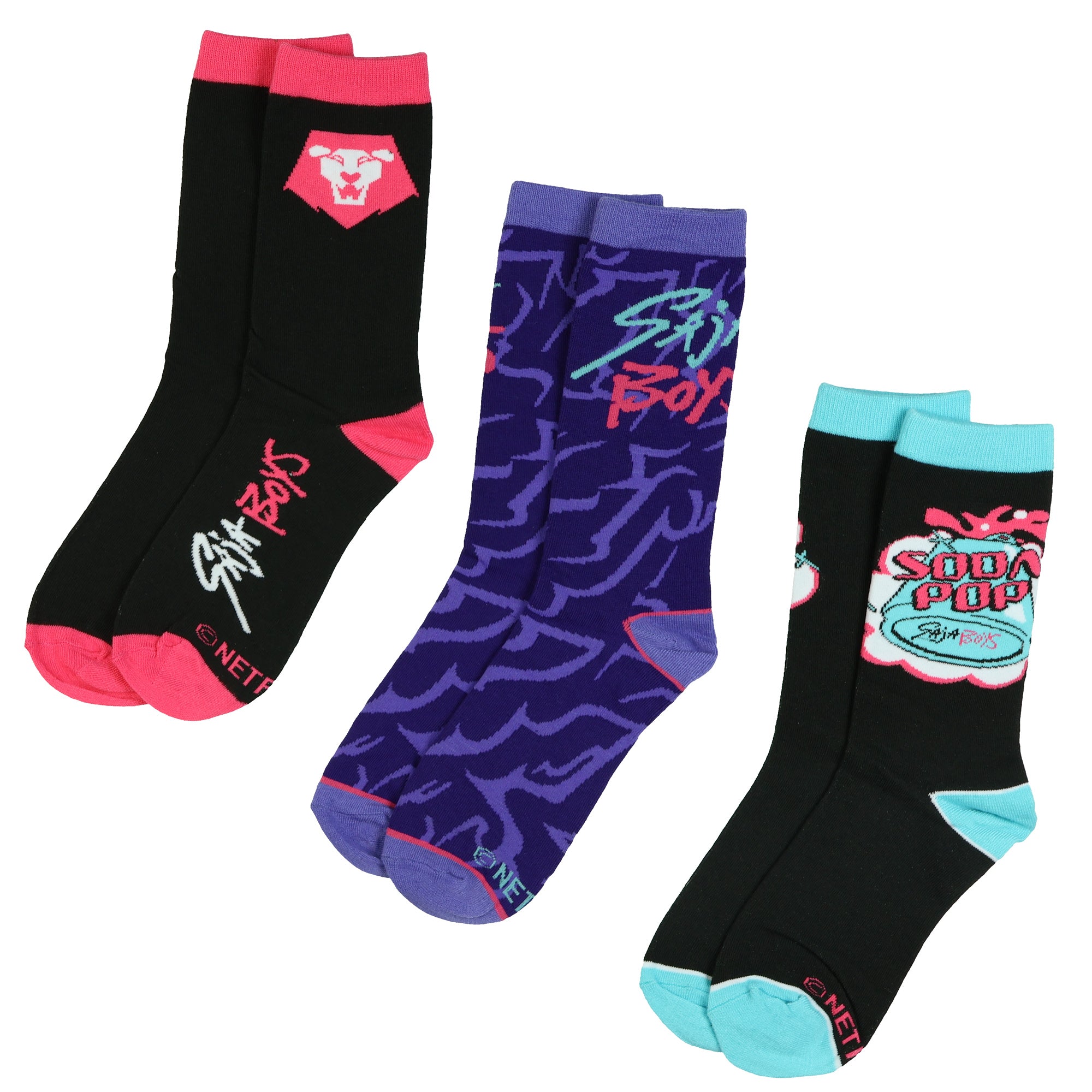 KPop Demon Hunters Socks Women's Saja Boys 3 Pair Crew Sock Shoe Size 5-10