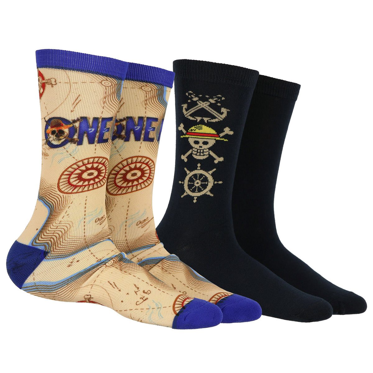 One Piece Treasure Map Men's Mid-Calf Crew Socks Size 8-12, 2 Pair