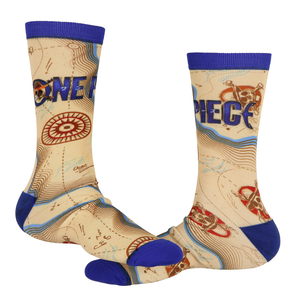 One Piece Treasure Map Men's Mid-Calf Crew Socks Size 8-12, 2 Pair