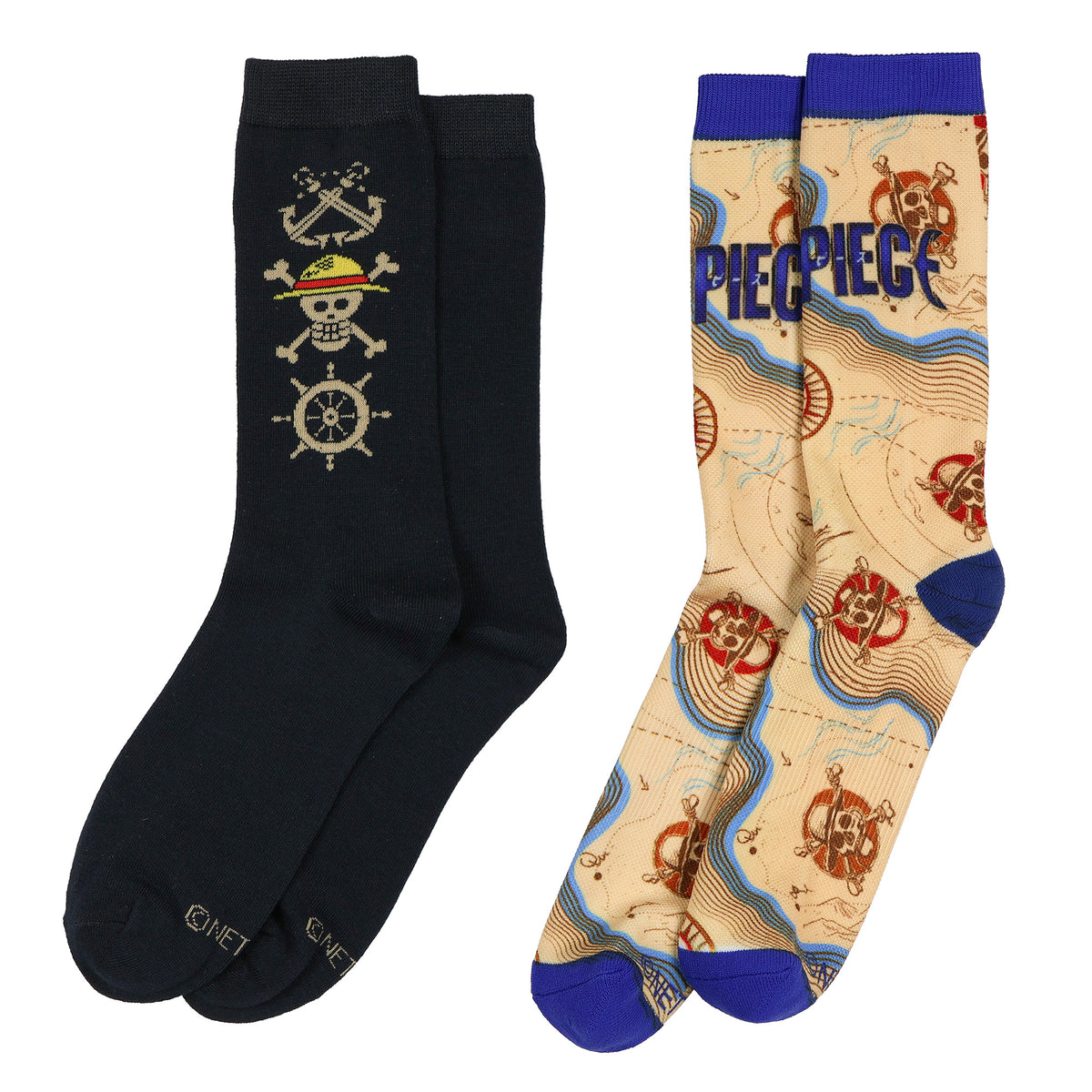 One Piece Treasure Map Men's Mid-Calf Crew Socks Size 8-12, 2 Pair
