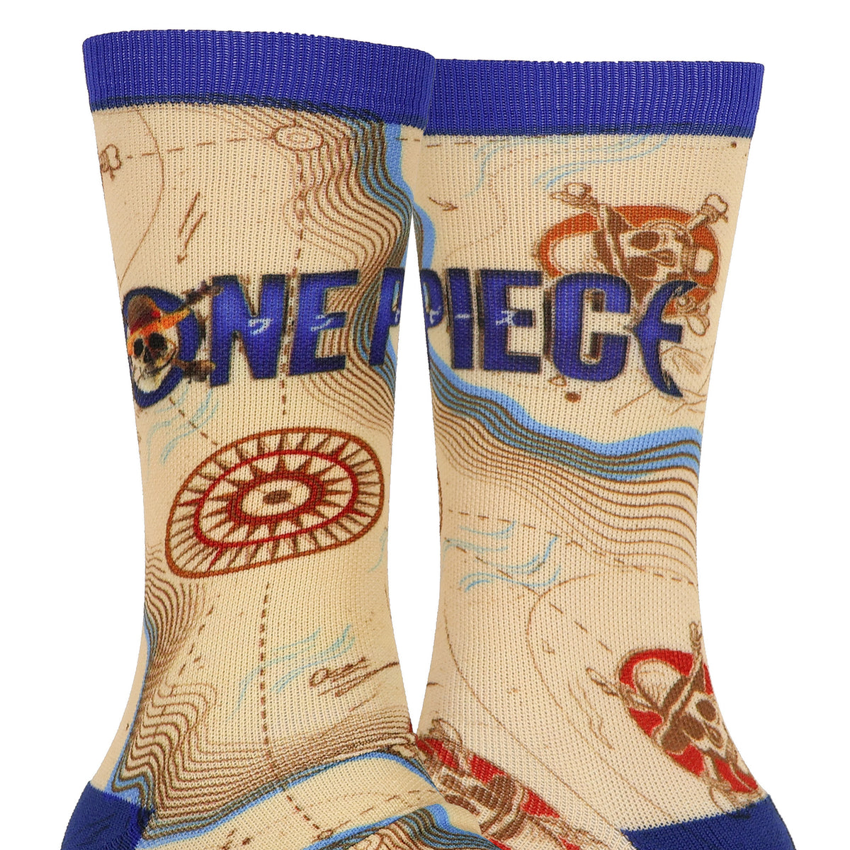 One Piece Treasure Map Men's Mid-Calf Crew Socks Size 8-12, 2 Pair