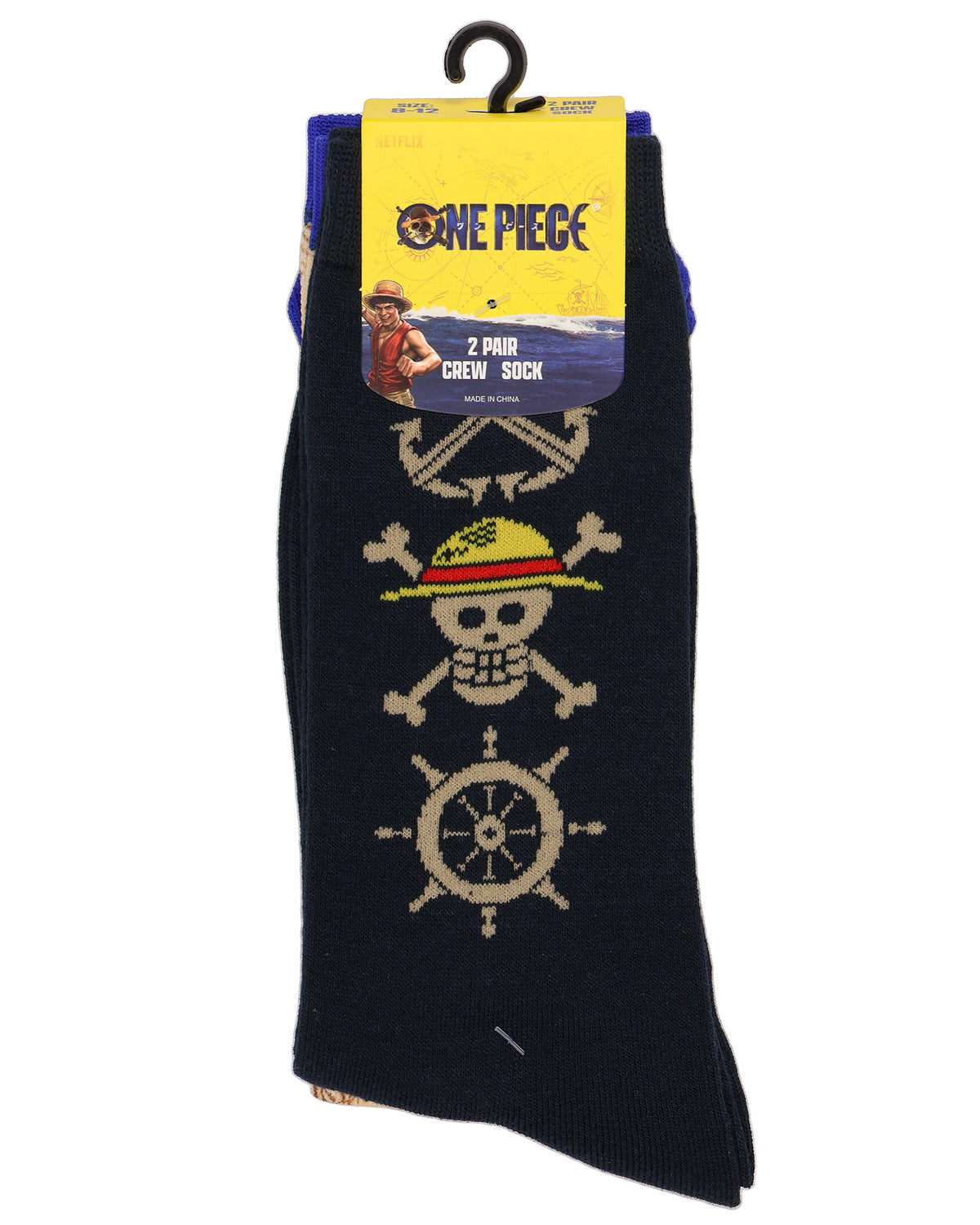 One Piece Treasure Map Men's Mid-Calf Crew Socks Size 8-12, 2 Pair