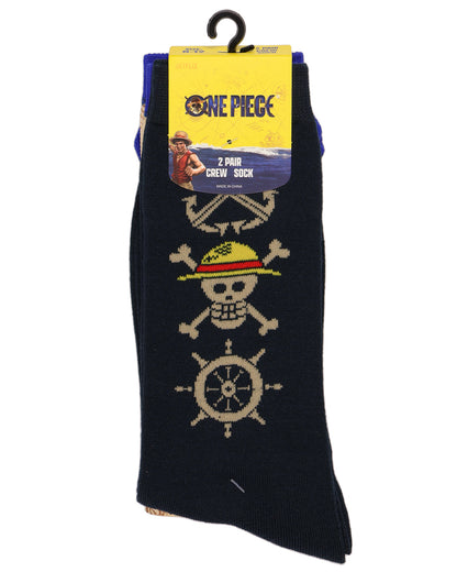 One Piece Treasure Map Men's Mid-Calf Crew Socks Size 8-12, 2 Pair