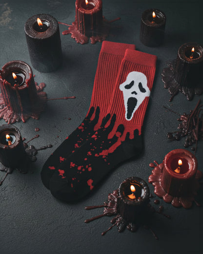 Ghost Face Men's Horror Movie Mask Mid-Calf Crew Socks 1 Pair