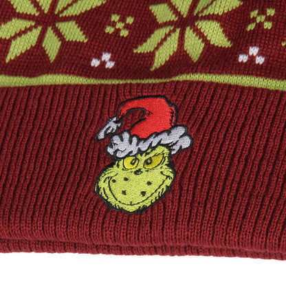 Dr. Seuss The Grinch Ugly Sweater Embroidered Grinch Adult Knit Cuff Beanie