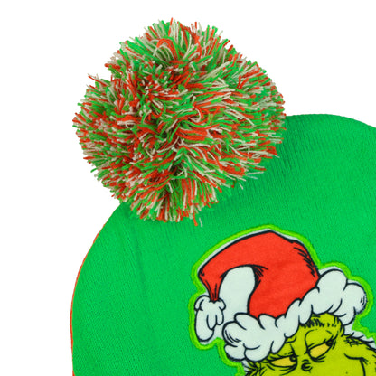 Dr. Seuss The Grinch Naughty and Nice Kid's Double-Sided Cuff Beanie Glove Set