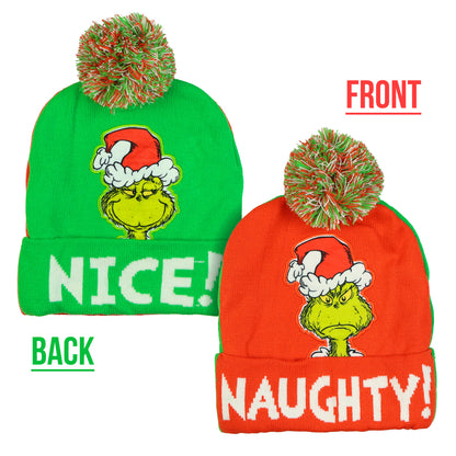 Dr. Seuss The Grinch Naughty and Nice Kid's Double-Sided Cuff Beanie Glove Set