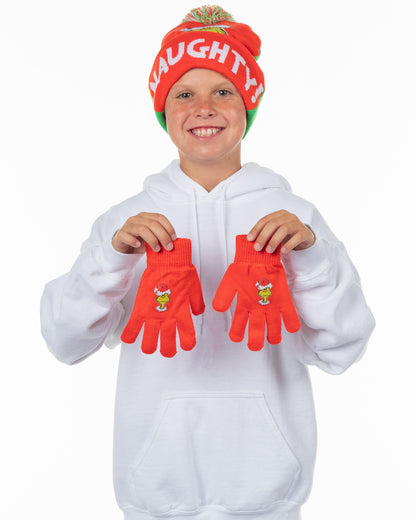 Dr. Seuss The Grinch Naughty and Nice Kid's Double-Sided Cuff Beanie Glove Set