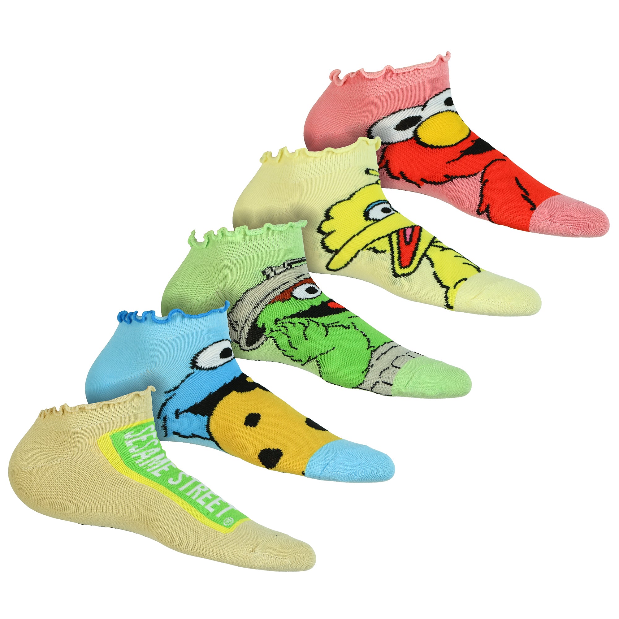 Sesame Street Ankle Socks Women's Mix and Match Lettuce Edge OSFM, 5-Pack
