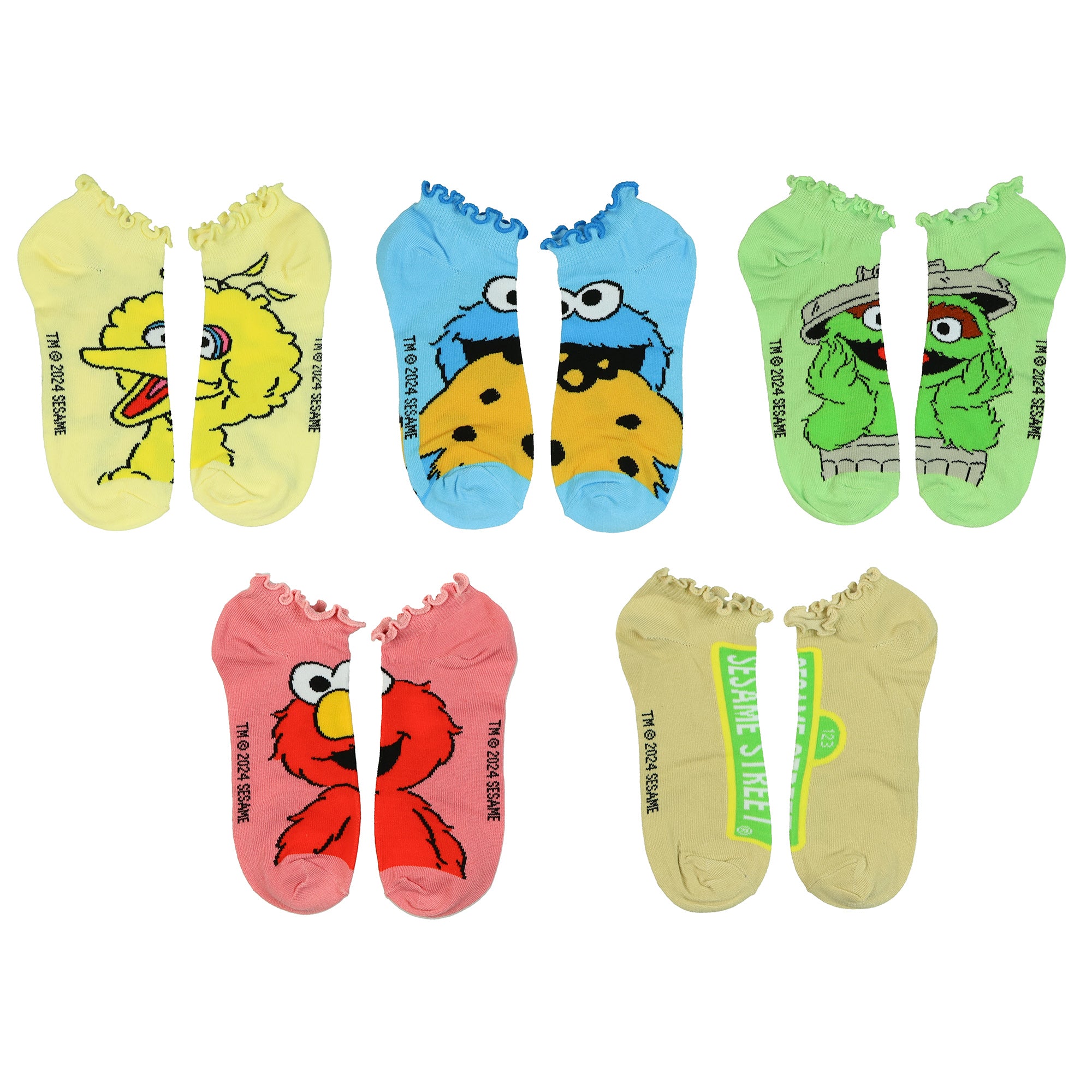 Sesame Street Ankle Socks Women's Mix and Match Lettuce Edge OSFM, 5-Pack