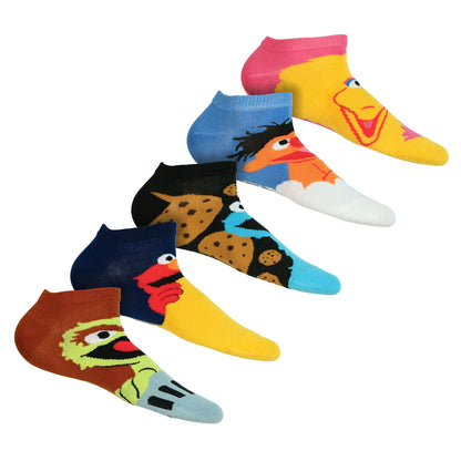 Sesame Street Ankle Socks Women's Mix & Match Color Block 5-Pair, Shoe Size 5-10