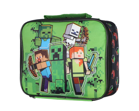 Minecraft Lunch Box Creeper Zombie Skeleton Steve Alex Textured Insulated Tote