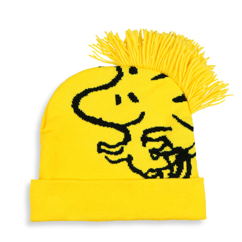 Peanuts Woodstock Beanie 3D Hair Character Cuffed Pom Beanie Hat Cap