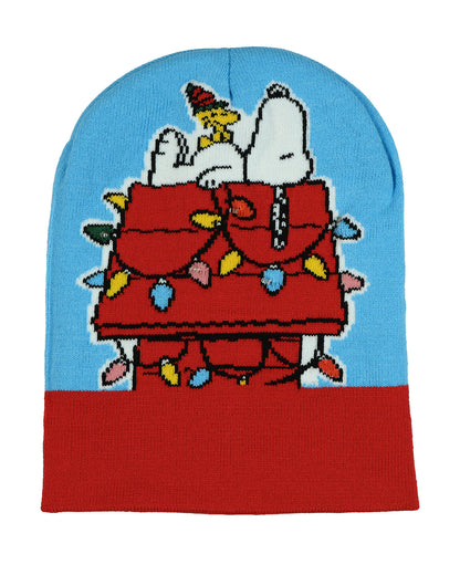Peanuts Beanie Adult Snoopy and Woodstock Christmas Cuff Knit Light Up Hat