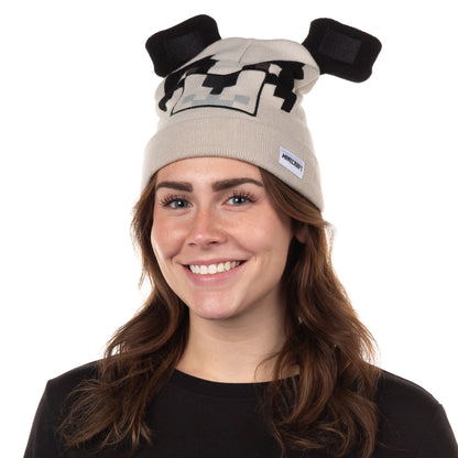 Minecraft Panda Beanie Embroidered Face Design Adult Cuffed Knit Hat OSFM
