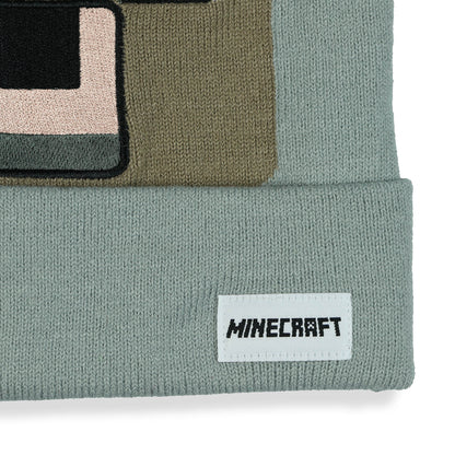 Minecraft Beanie Pale Wolf Pixel Design Cuffed Knit Hat with 3D Ears
