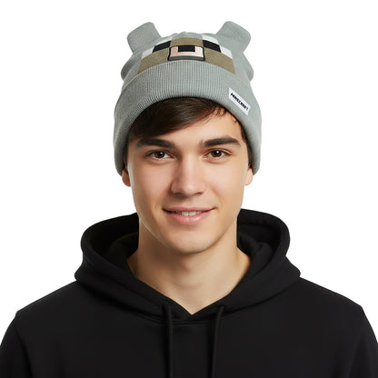 Minecraft Beanie Pale Wolf Pixel Design Cuffed Knit Hat with 3D Ears
