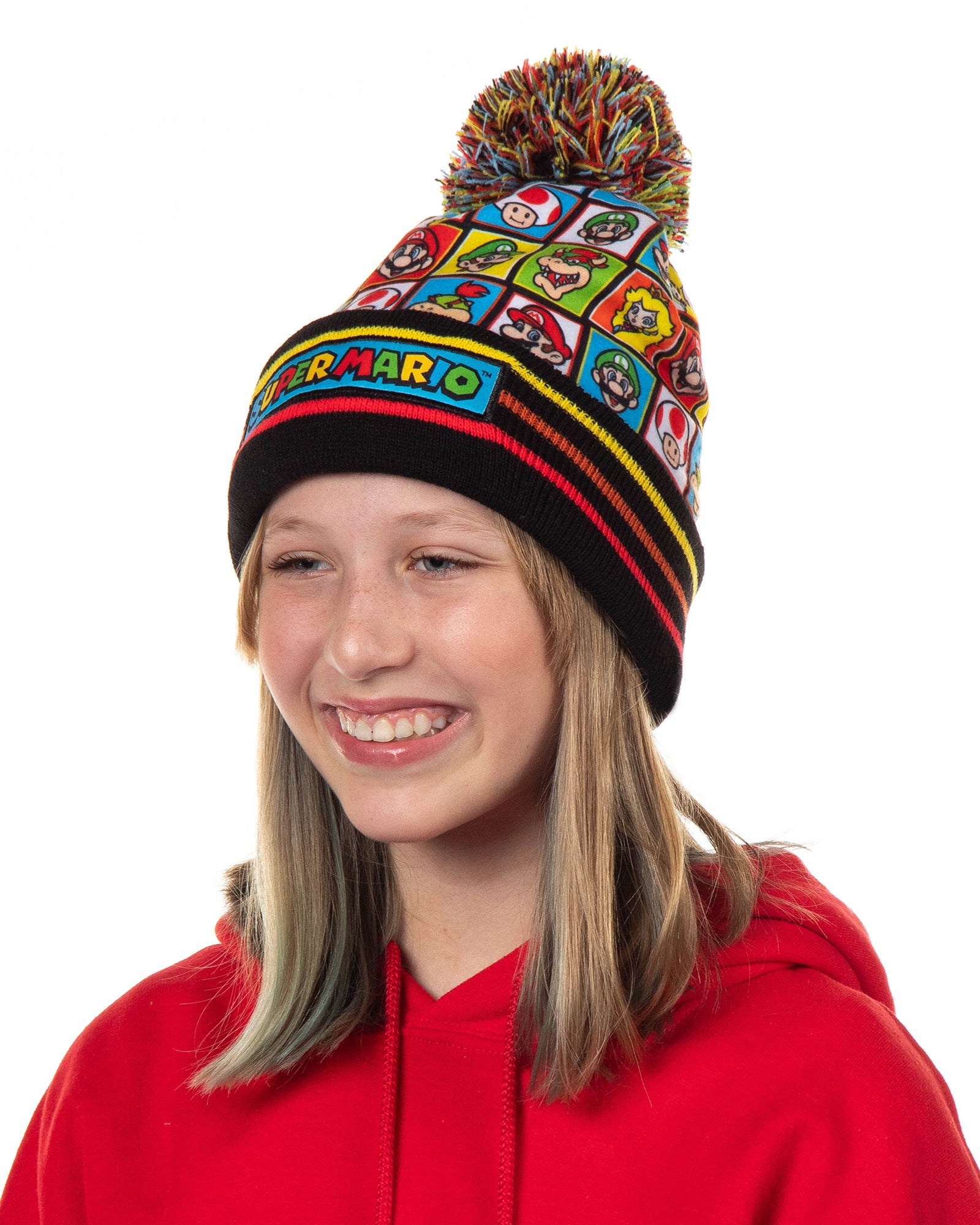 Super Mario Beanie Toad Luigi Bowser Princess Peach Pom Pom Cuff Knit Hat Cap