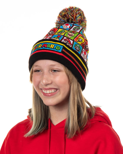Super Mario Beanie Toad Luigi Bowser Princess Peach Pom Pom Cuff Knit Hat Cap