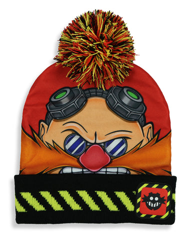 Sonic The Hedgehog Beanie Adult Dr. Eggman Face Pom Pom Cuff Knit Hat Cap