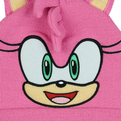 Sonic The Hedgehog Beanie Amy Rose Cuffed Knit Hat with 3D Quills and Ears