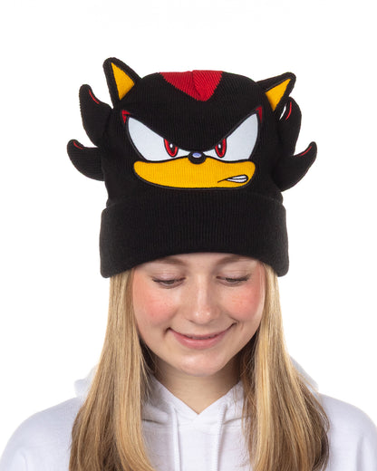 Sonic The Hedgehog Beanie Shadow 3D Ears Quills Embroidered Cuff Knitted Cap Hat