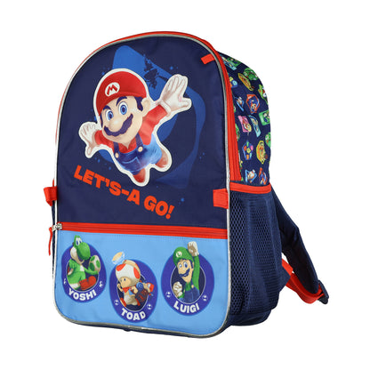 Super Mario Galaxy Backpack 16" Let's-A-Go 5-Piece Set Lunchbox Combo Book Bag