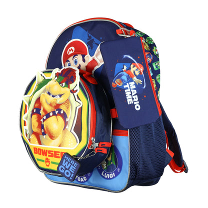 Super Mario Galaxy Backpack 16" Let's-A-Go 5-Piece Set Lunchbox Combo Book Bag
