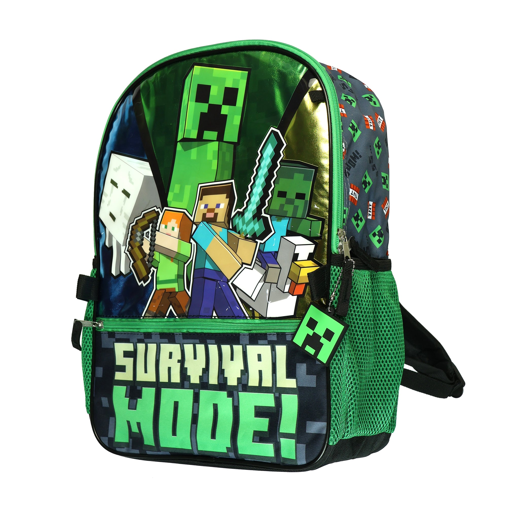 Minecraft Survival Mode Backpack 16" 5 Piece Set with Lunchbox Kids Book Bag Combo