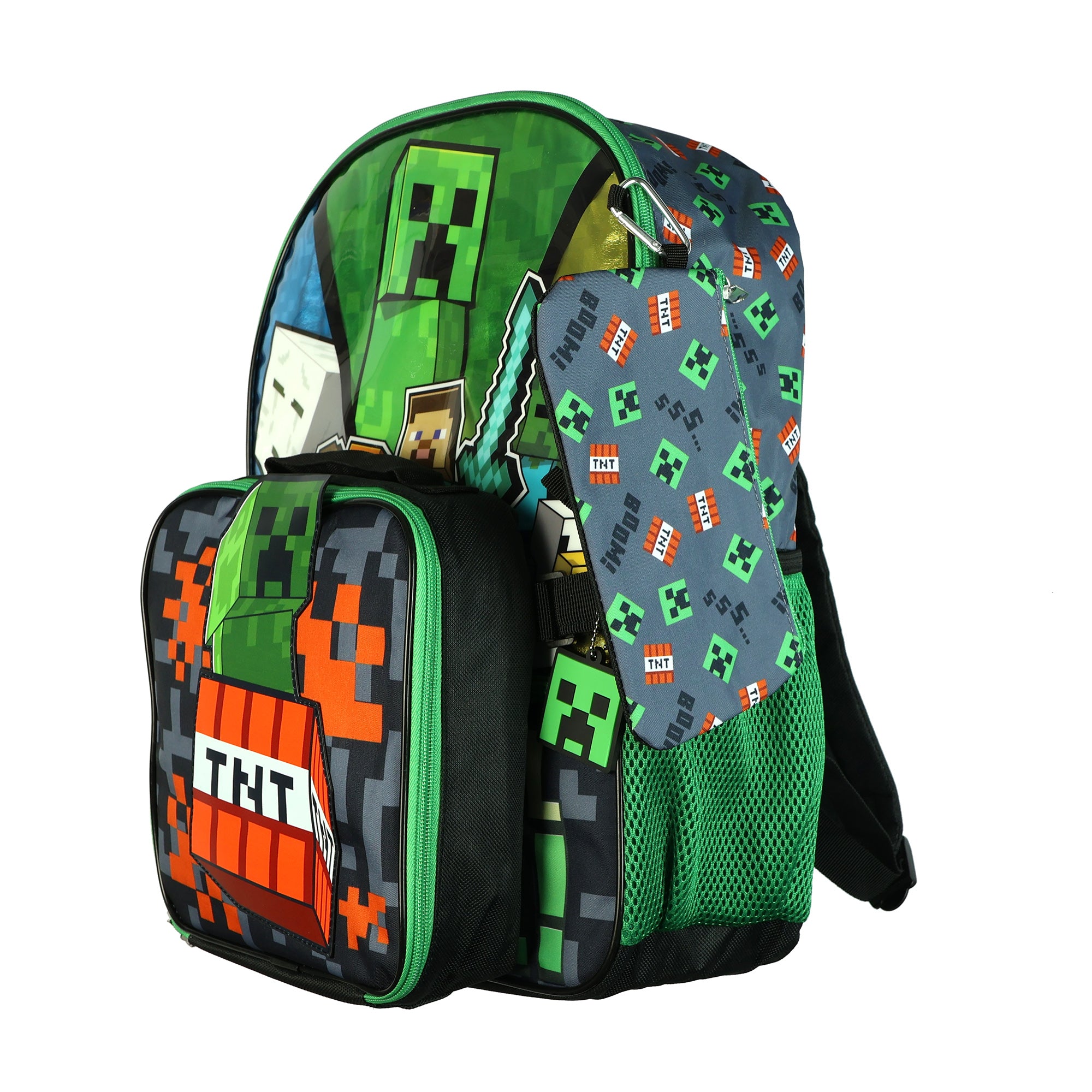 Minecraft Survival Mode Backpack 16" 5 Piece Set with Lunchbox Kids Book Bag Combo
