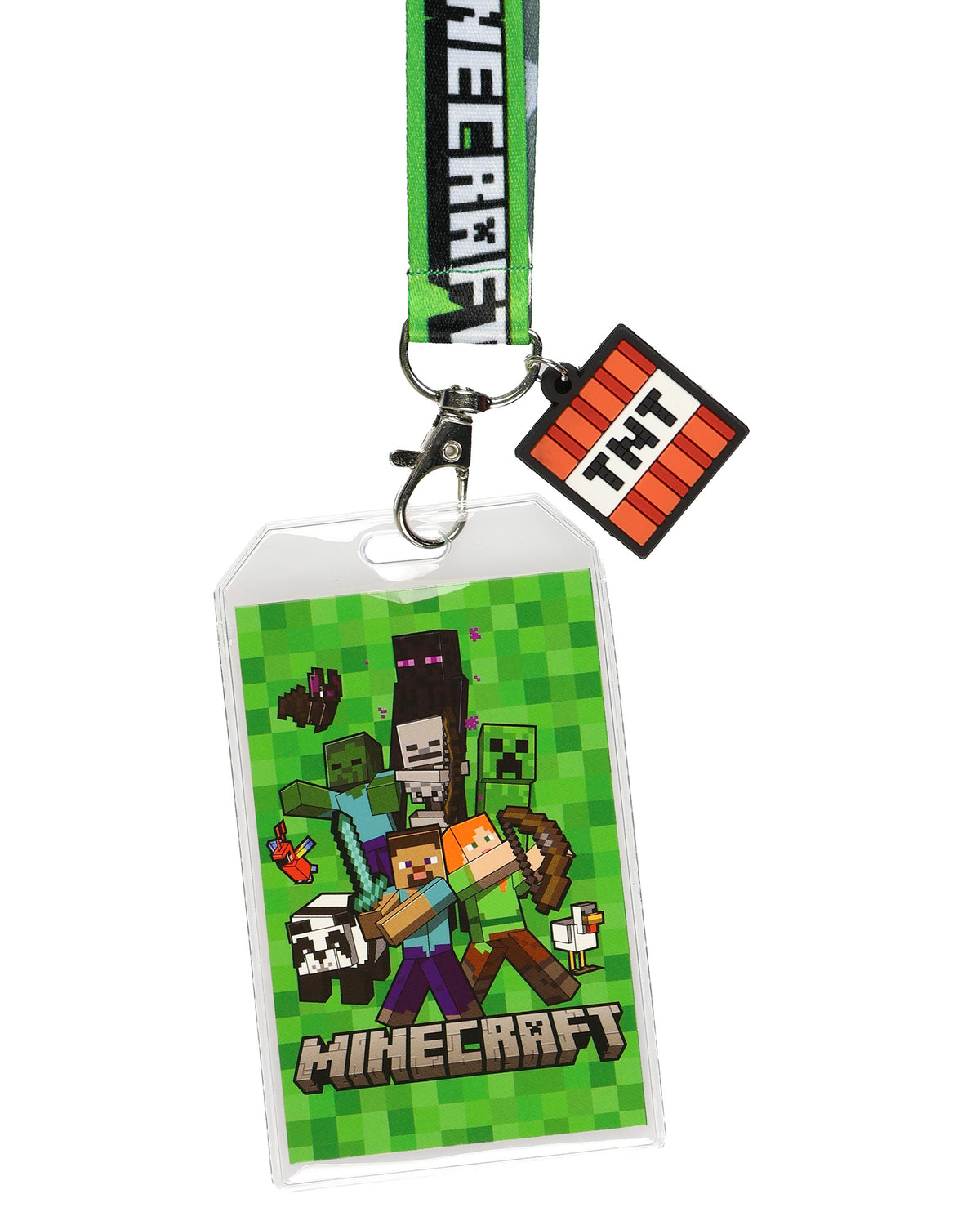 Minecraft Lanyard Battle Ready Clear ID Badge Holder with Rubber Charm