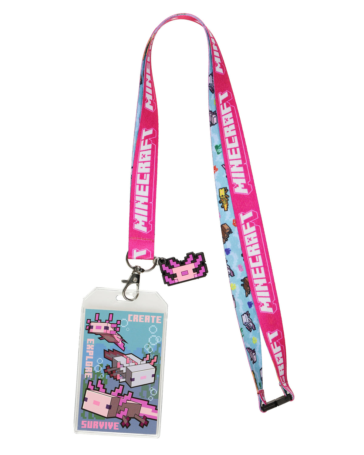 Minecraft Lanyard Axolotl Create Explore Survive Clear ID Badge Holder