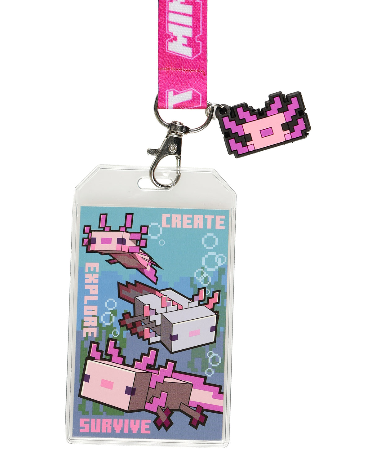 Minecraft Lanyard Axolotl Create Explore Survive Clear ID Badge Holder